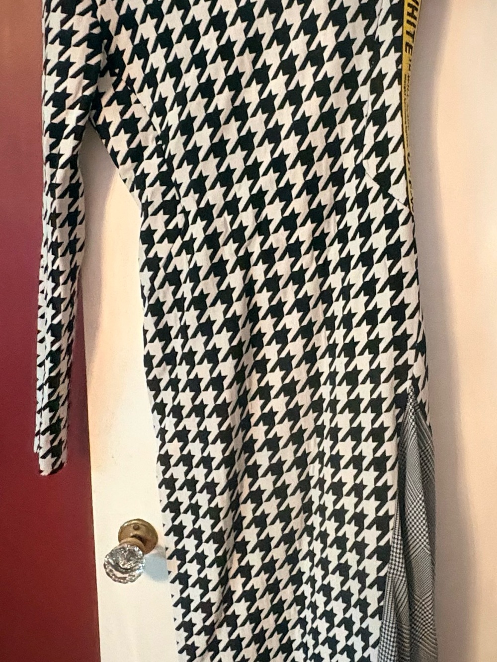 Off-White Black and White Houndstooth Long Sleeve Dress